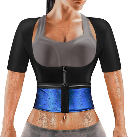 MATKAO Sauna Suit for Women Weight Loss Sauna Shirt for Women Sweat Suit Waist Trainer Vest Fitness Body Shaper Zipper