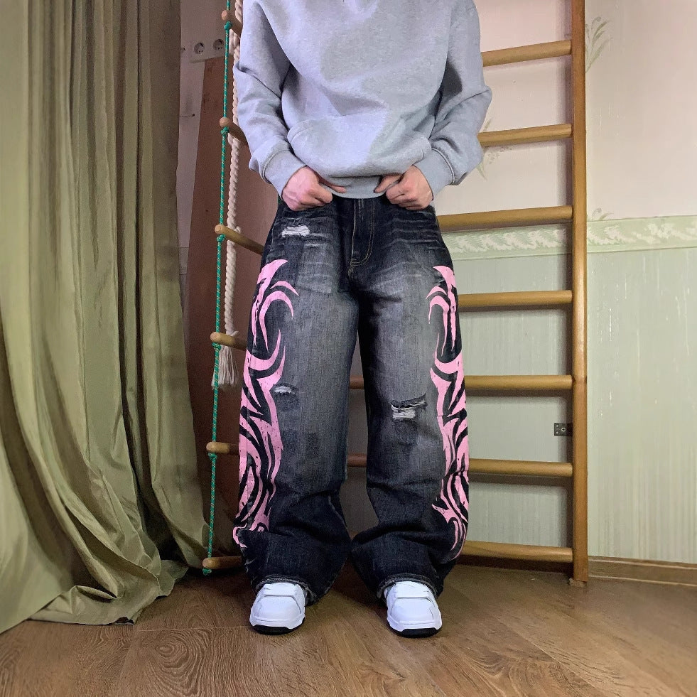 Printed Denim Trousers