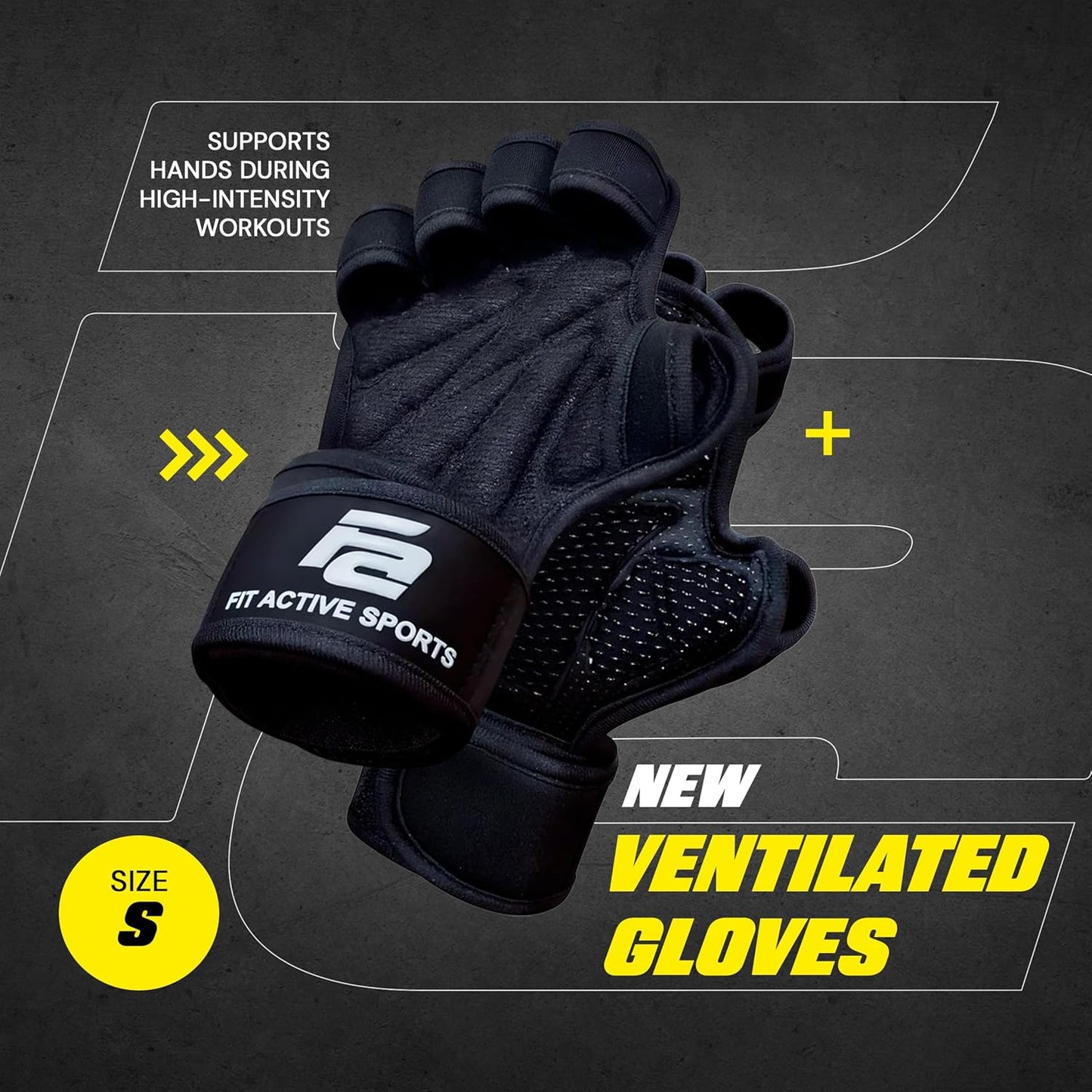 Fit Active Sports New Ventilated Weight Lifting Workout Gloves with Built-In Wrist Wraps for Men and Women - Great for Gym Fitness, Cross Training, Hand Support & Weightlifting.