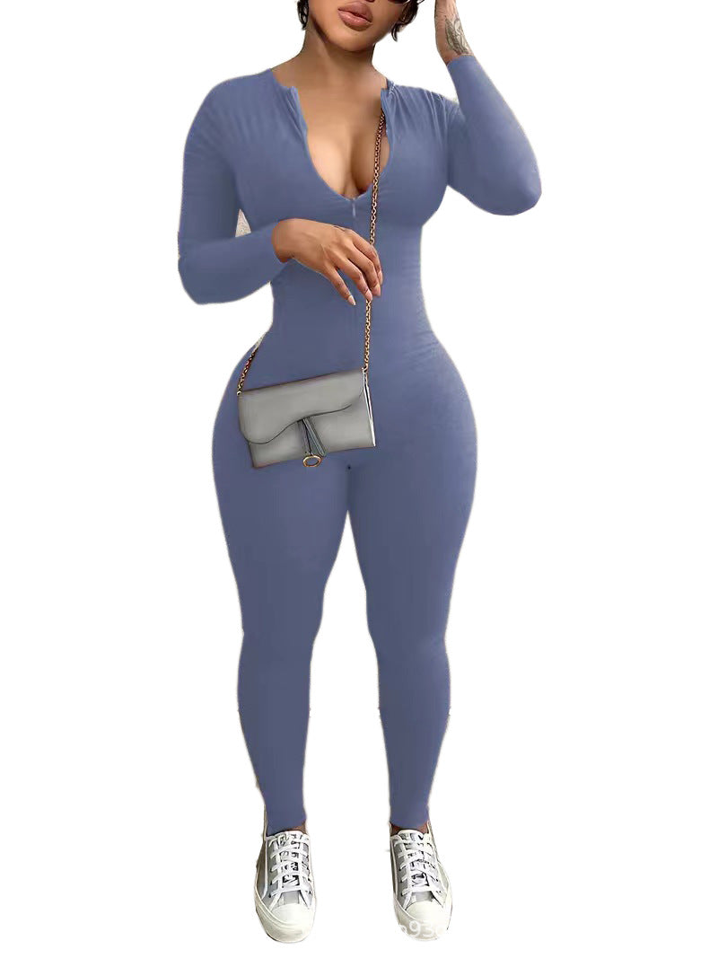 Seamless Long Sleeve Zipper Jumpsuit