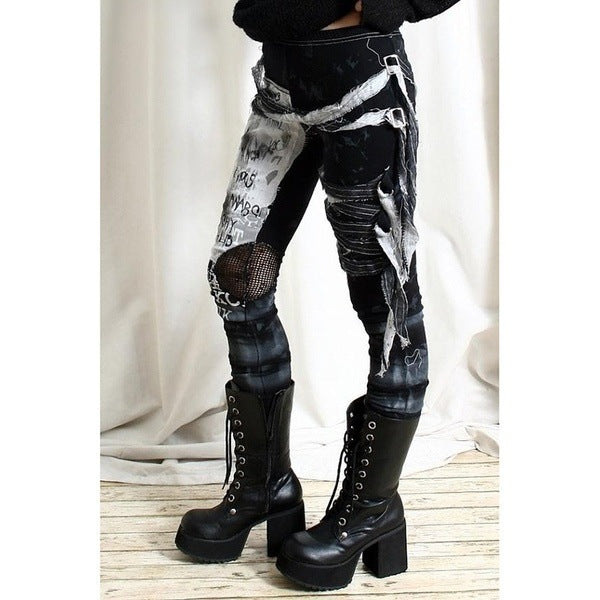 Gothic Mesh Lace-Up High Waist Leggings