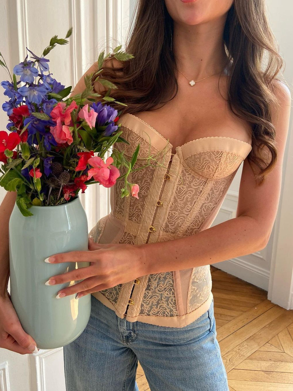 Belted Fishbone Strapless Top