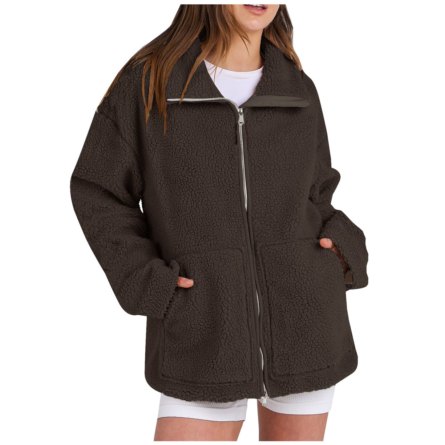 Womens Solid High Neck Wool Blend Winter Coat