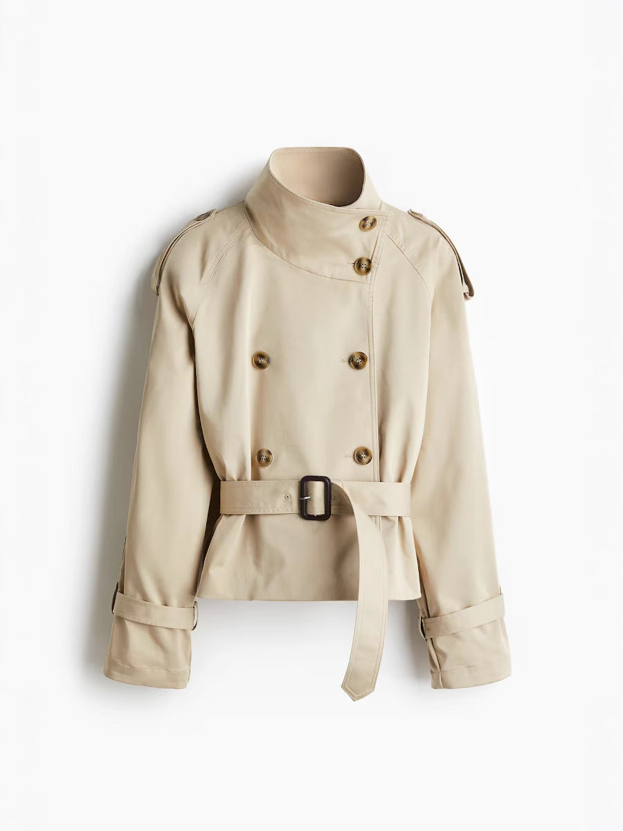 waist-cinched short windbreaker coat