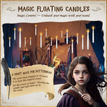 Floating Candles with Wand 20Pcs - Halloween Decorations, Magic Hanging Candles