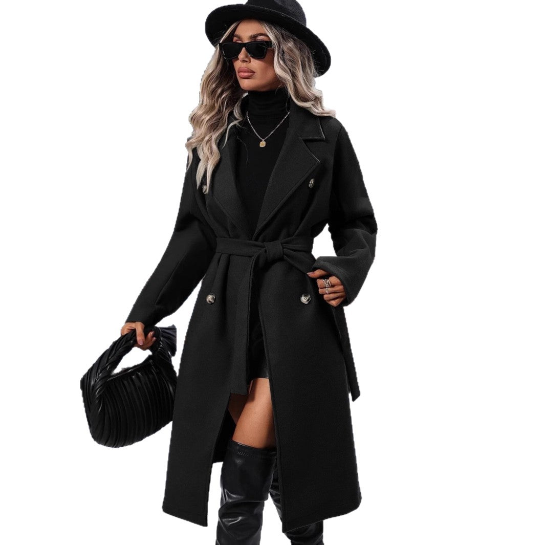 Women's Double-Breasted Belted Wool Coat