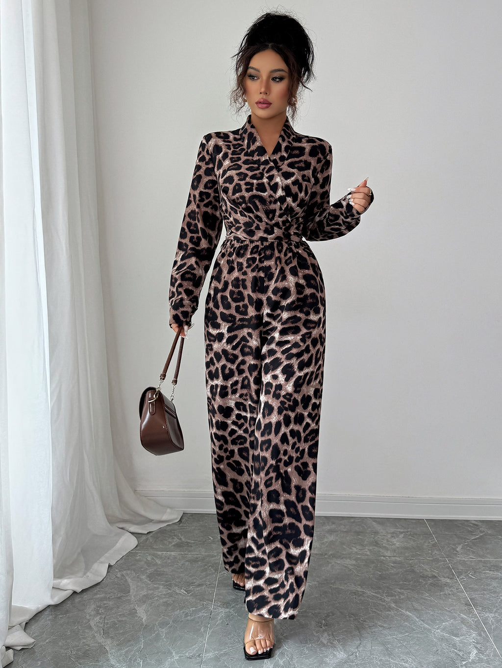 Elegant Leopard Print Wide-Leg Jumpsuit