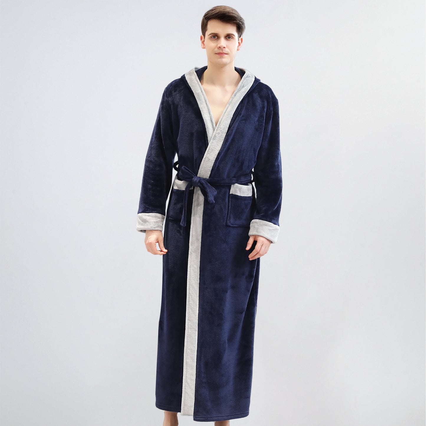 Hooded Flannel Bathrobe for Men and Women