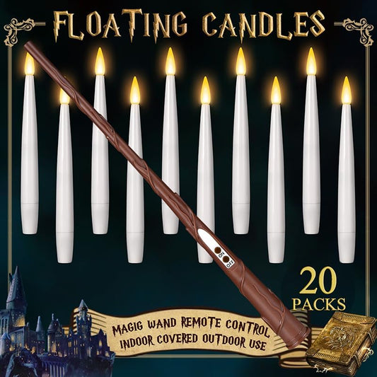 Floating Candles with Wand 20Pcs - Halloween Decorations, Magic Hanging Candles