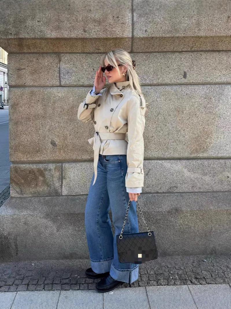 waist-cinched short windbreaker coat