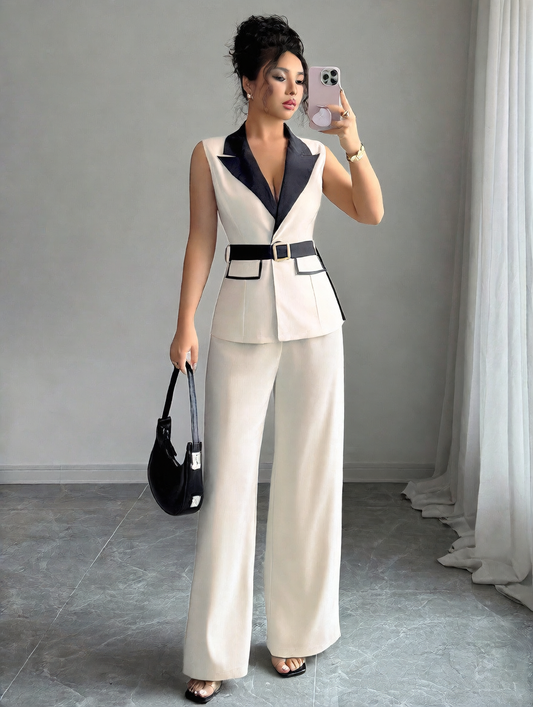 Elegant Women Vest and Pants Set