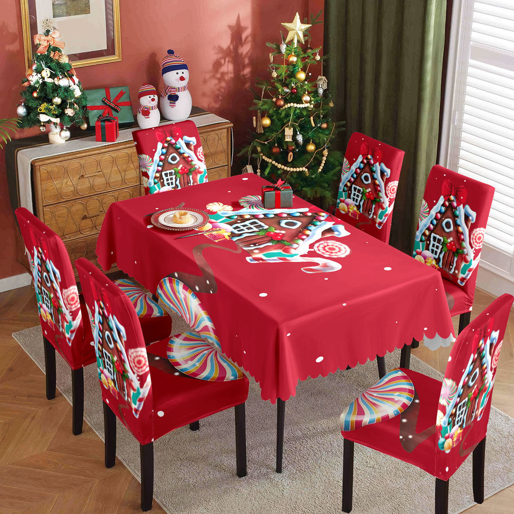 Christmas Printed Tablecloth and Chair Cover Set
