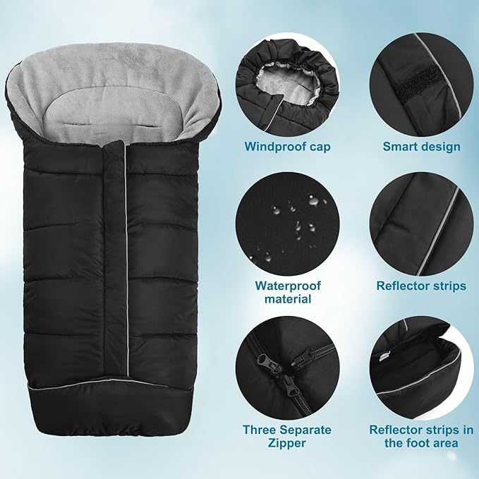 Fleece-Lined Stroller Sleeping Bag with Foot Cover