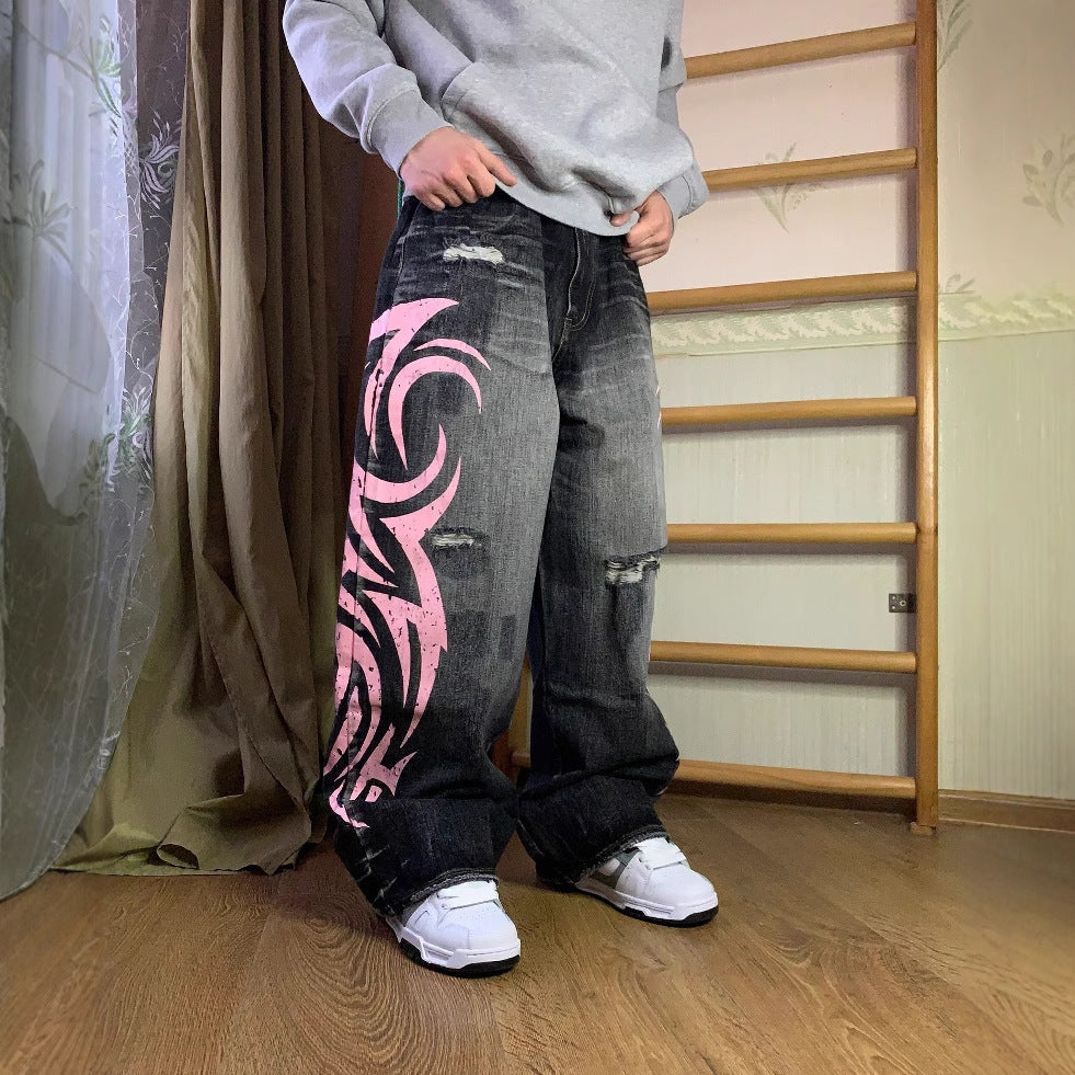 Printed Denim Trousers