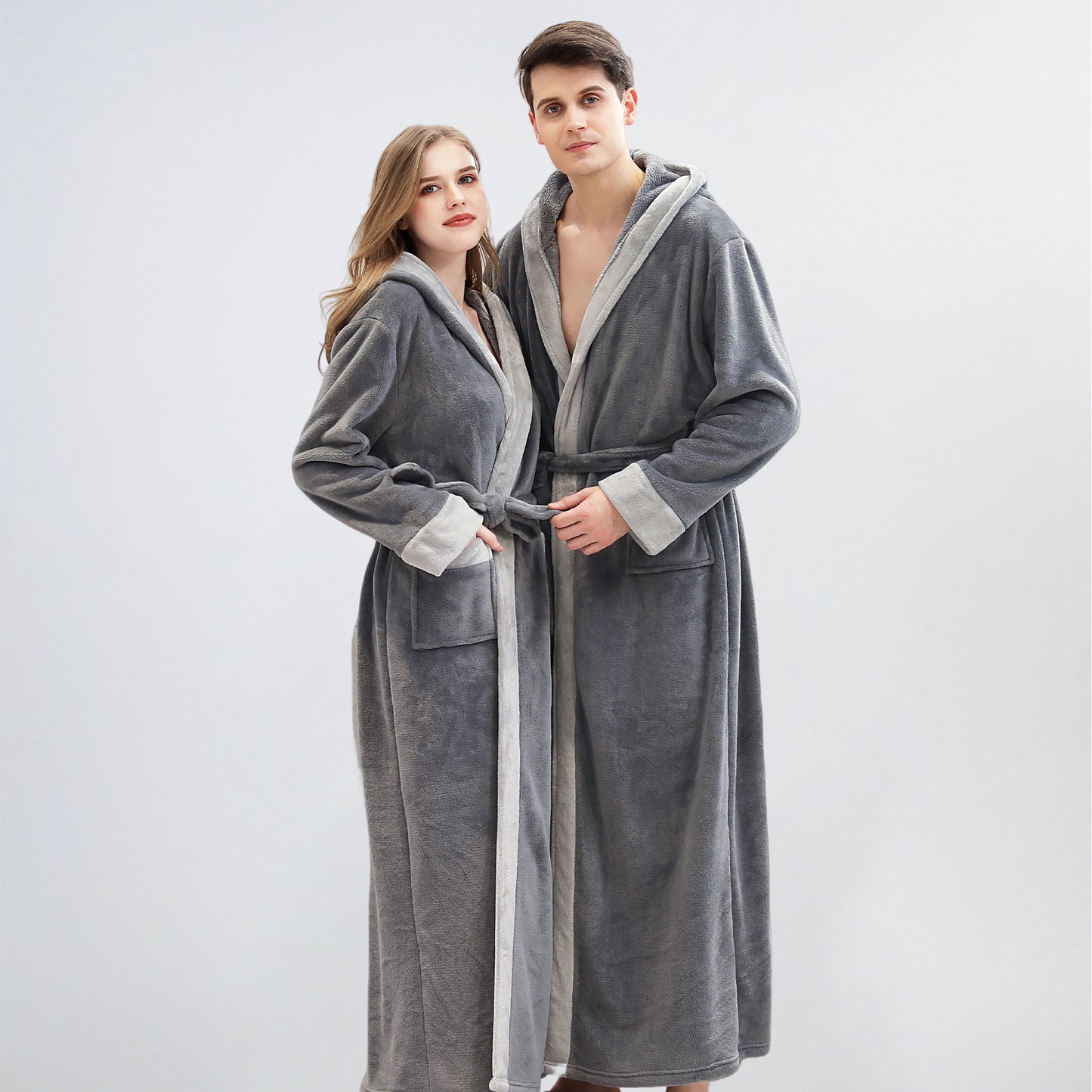 Hooded Flannel Bathrobe for Men and Women