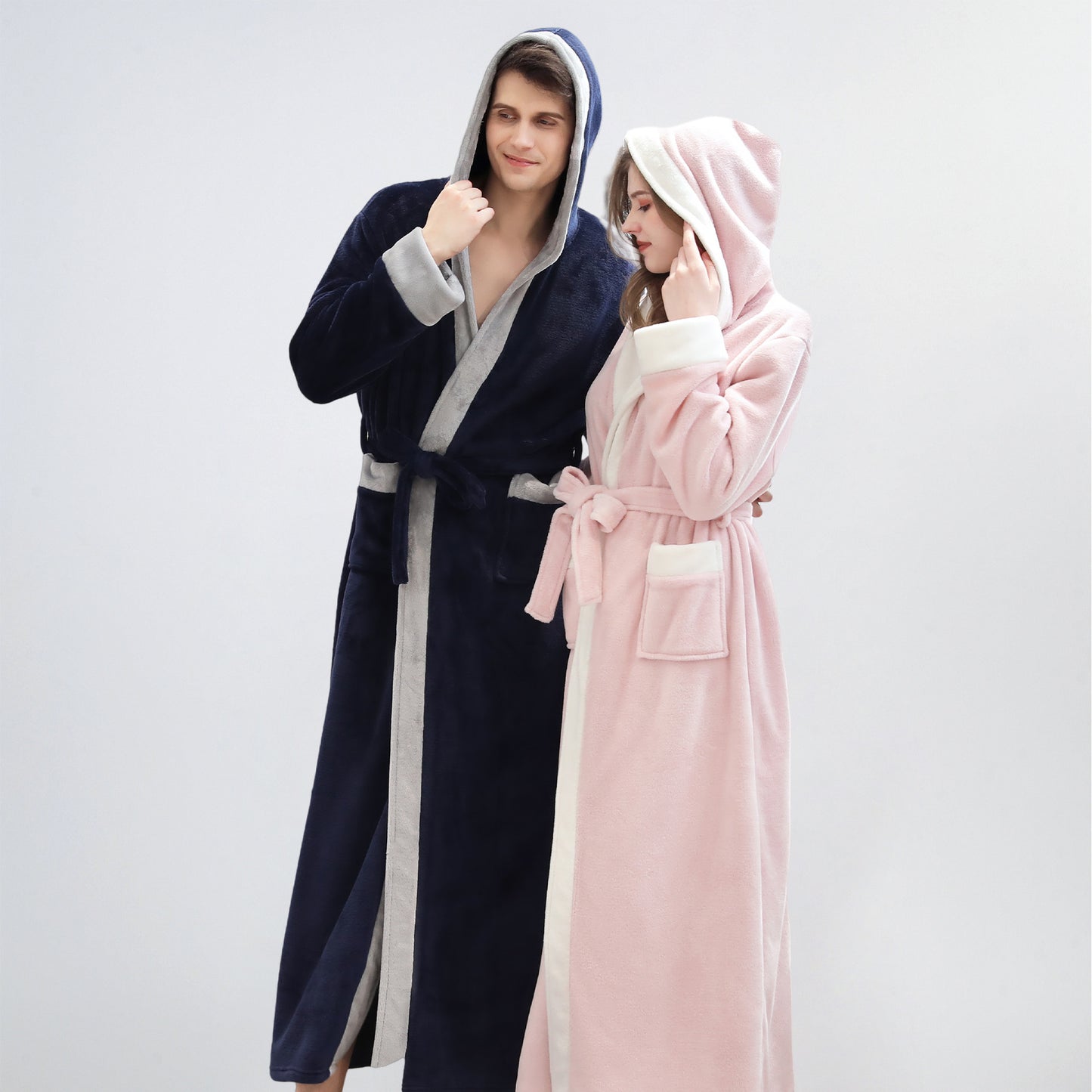 Hooded Flannel Bathrobe for Men and Women