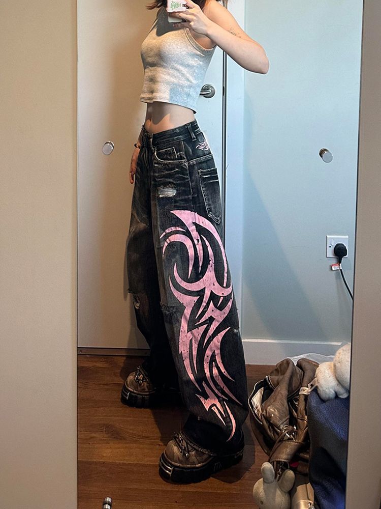 Printed Denim Trousers