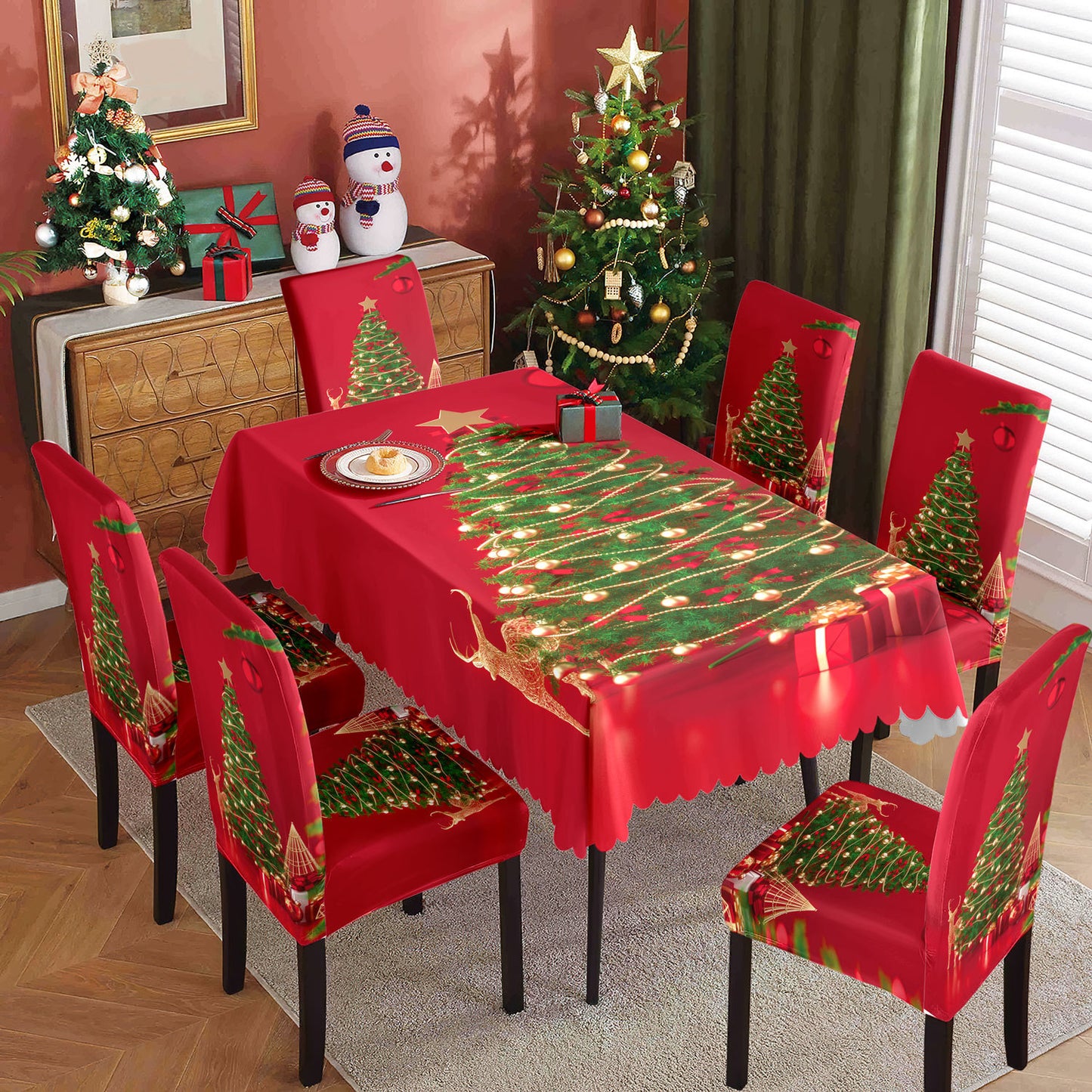 Christmas Printed Tablecloth and Chair Cover Set