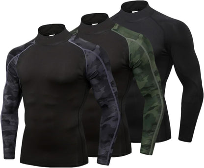 LANBAOSI 3 Pack Mens Mock Turtleneck Compression Shirts Long Sleeve Sun Protection Shirts Cooling Workout Gym Tops Undershirt