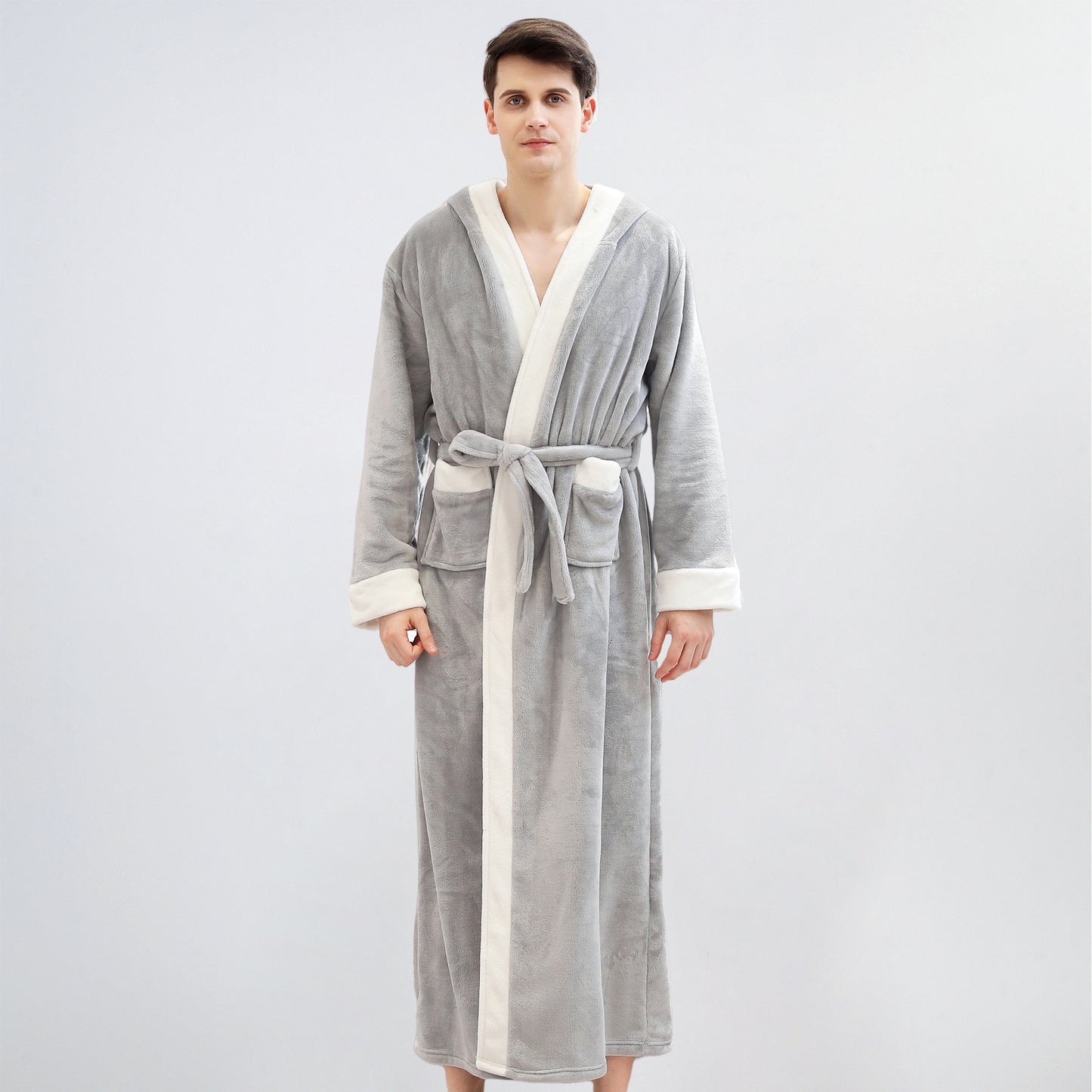 Hooded Flannel Bathrobe for Men and Women