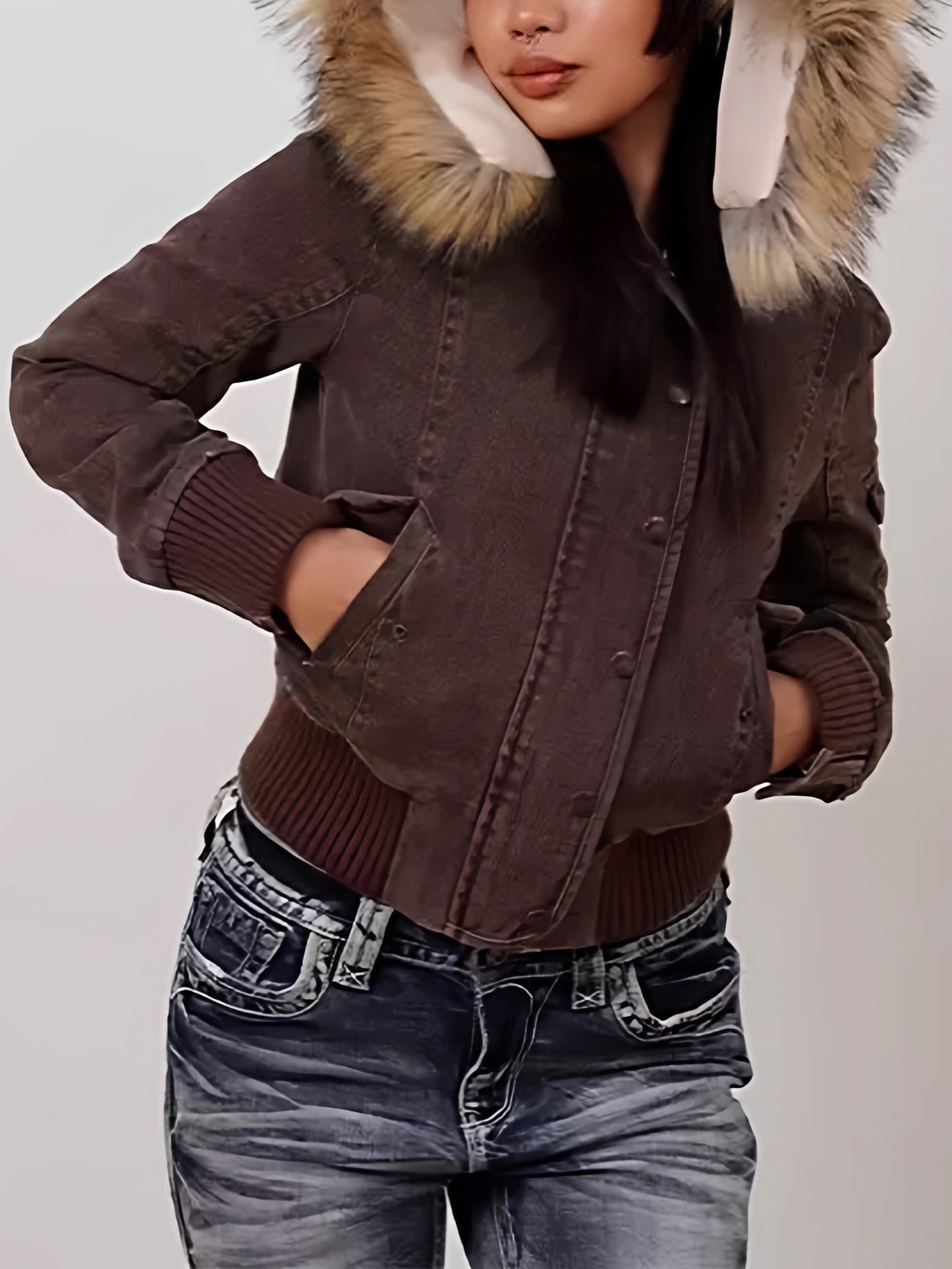 Detachable fur collar autumn and winter fleece-lined coat