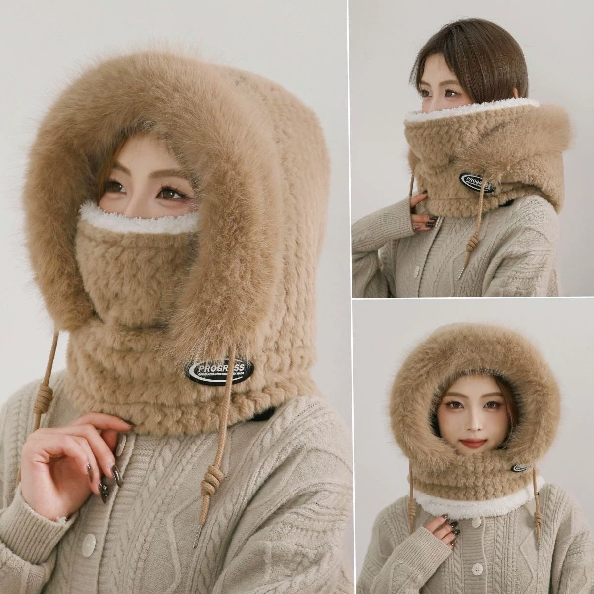 Windproof Winter Hat with Scarf and Mask for Women